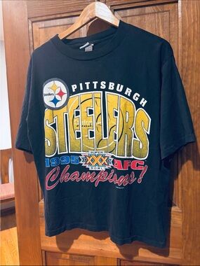 Vintage TRUE FANS SPORTSWEAR NFL PITTSBURGH STEELERS 1995 AFC Champions T-Shirt
